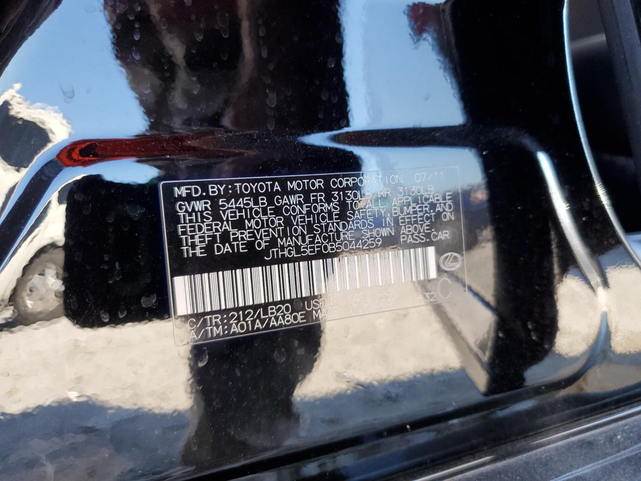 2011 Lexus Ls 460L VIN: JTHGL5EF0B5044259 Lot: 70910335