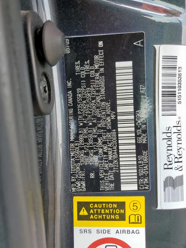 2010 Lexus Rx 350 VIN: 2T2ZK1BA4AC006884 Lot: 67861865