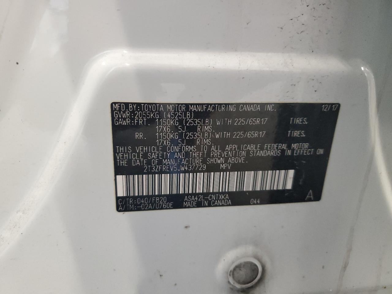 2018 Toyota Rav4 Le VIN: 2T3ZFREV5JW437729 Lot: 69721495