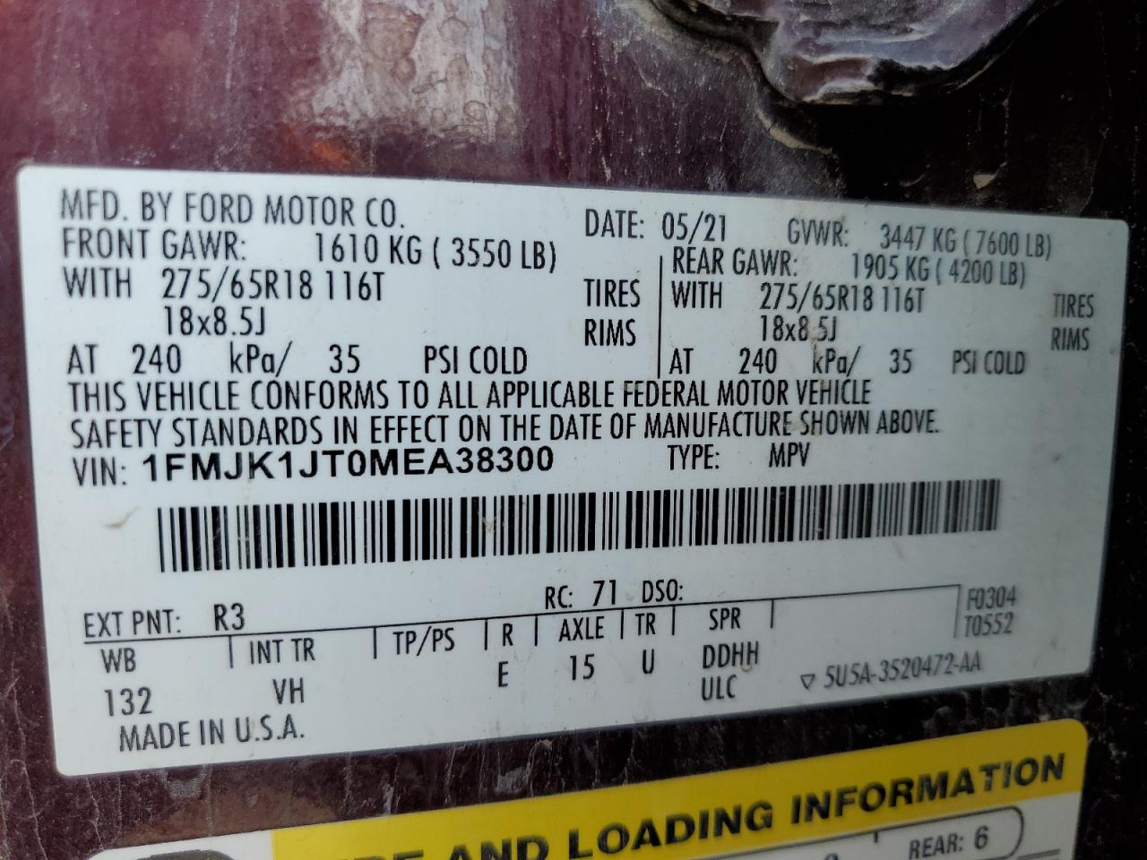 1FMJK1JT0MEA38300 2021 Ford Expedition Max Xlt