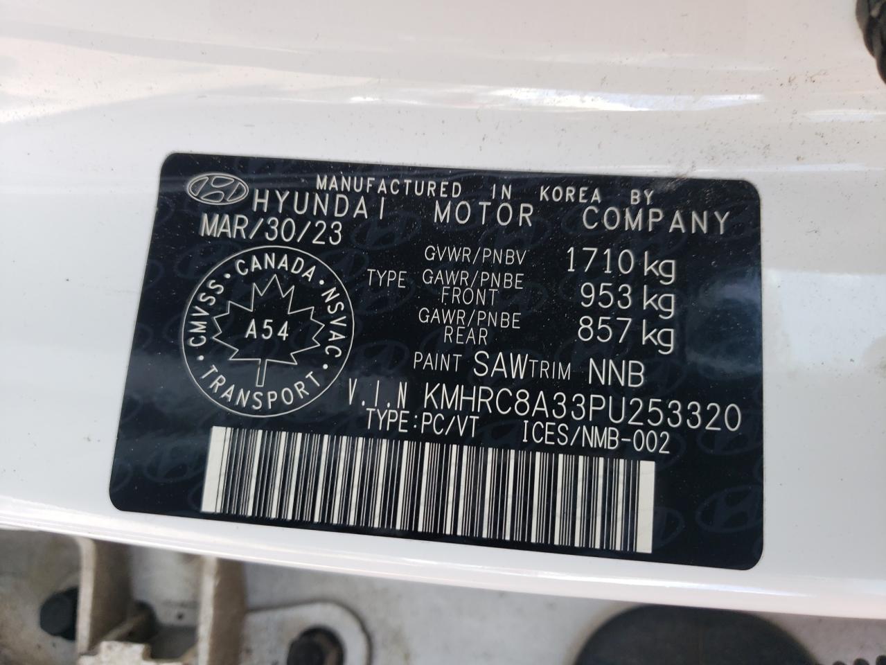 2023 Hyundai Venue Sel VIN: KMHRC8A33PU253320 Lot: 69985245