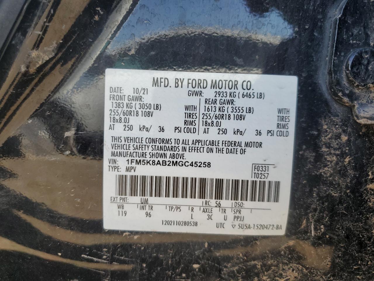 2021 Ford Explorer Police Interceptor VIN: 1FM5K8AB2MGC45258 Lot: 68364345