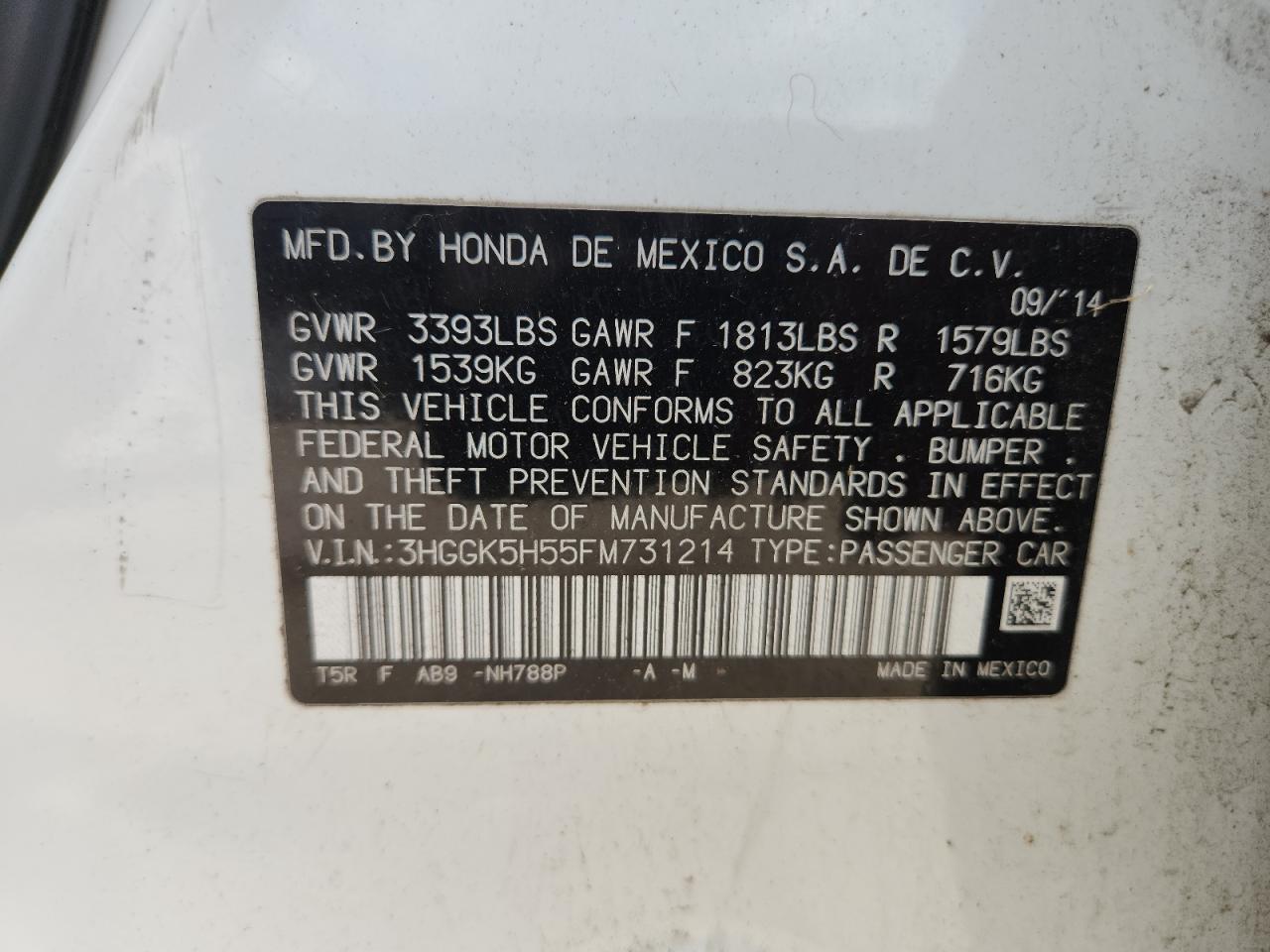 2015 Honda Fit Lx VIN: 3HGGK5H55FM731214 Lot: 69023525