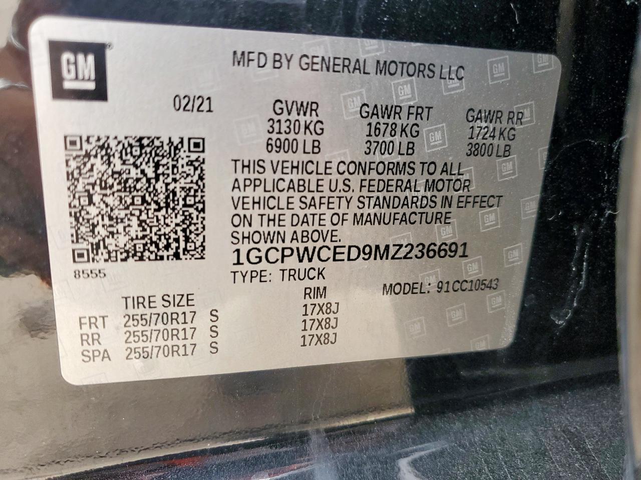 2021 Chevrolet Silverado C1500 Lt VIN: 1GCPWCED9MZ236691 Lot: 70108155