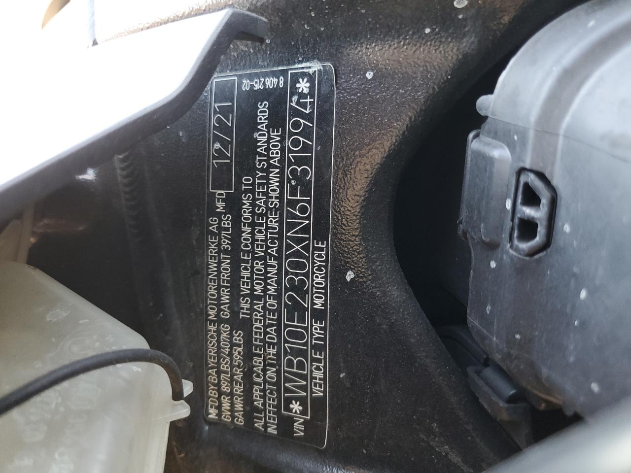 2022 BMW S 1000 Rr VIN: WB10E230XN6F31994 Lot: 70145515