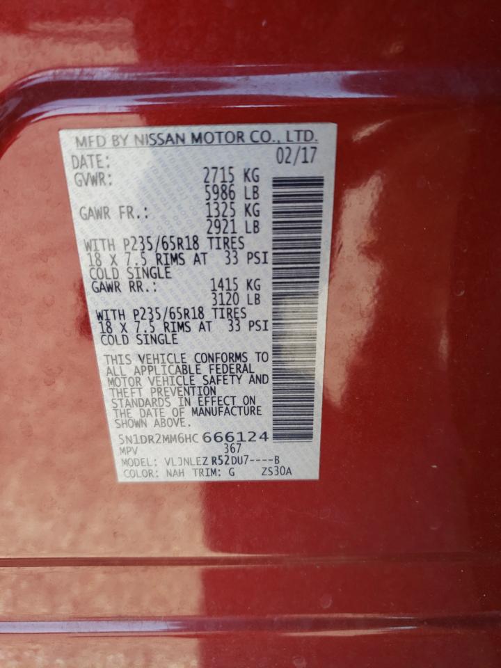 2017 Nissan Pathfinder S VIN: 5N1DR2MM6HC666124 Lot: 69649795