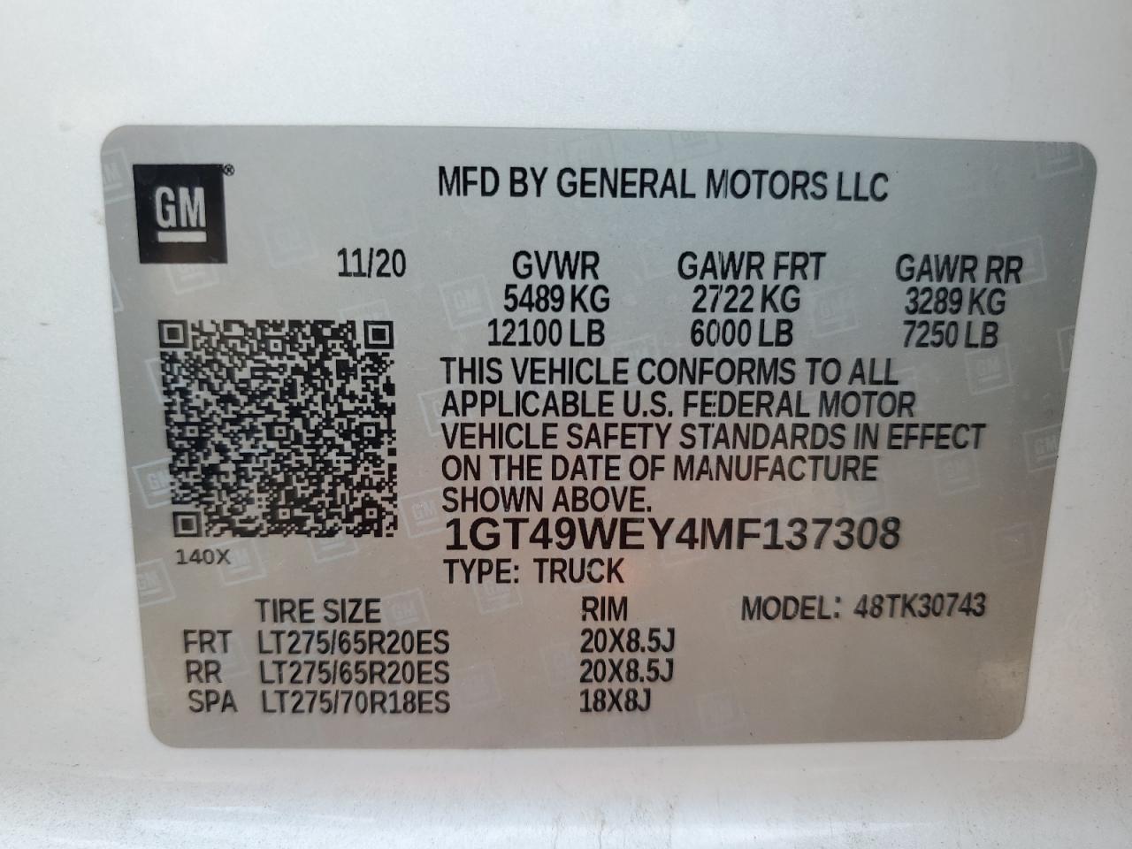 2021 GMC Sierra K3500 Denali VIN: 1GT49WEY4MF137308 Lot: 70149125