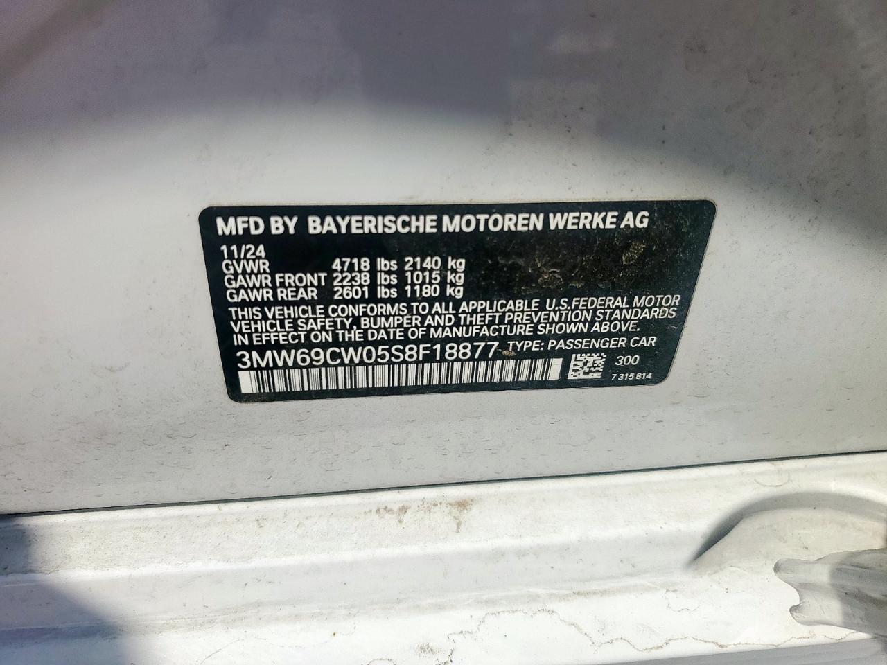 2025 BMW 330I VIN: 3MW69CW05S8F18877 Lot: 67795815