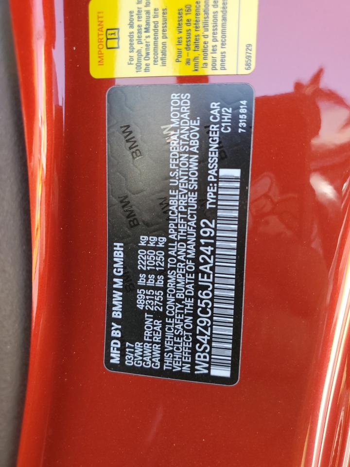 2018 BMW M4 VIN: WBS4Z9C56JEA24192 Lot: 69263005