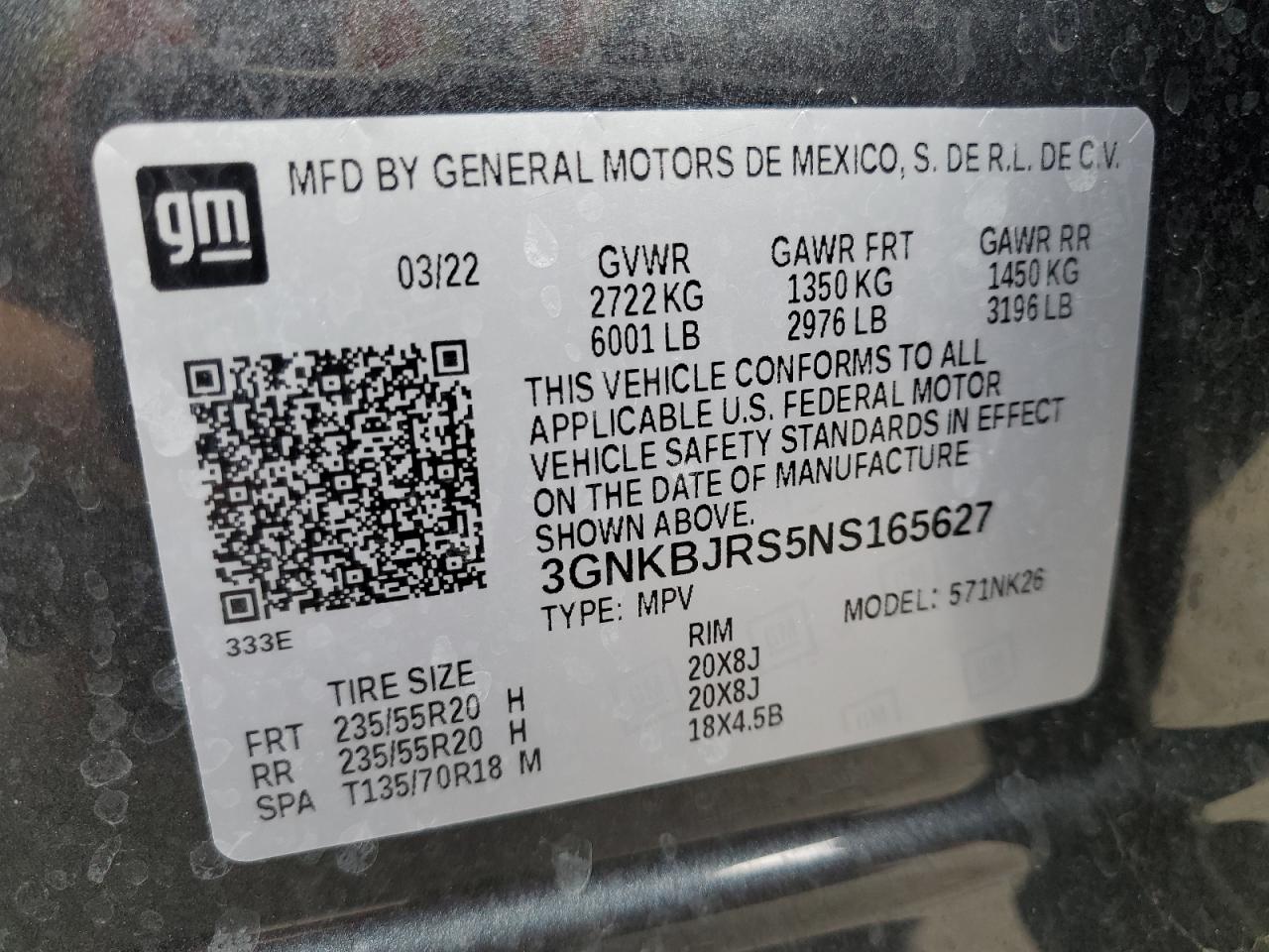 2022 Chevrolet Blazer 3Lt VIN: 3GNKBJRS5NS165627 Lot: 69616735