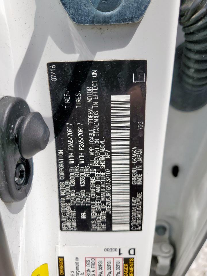 2016 Toyota 4Runner Sr5 VIN: JTEZU5JR1G5137107 Lot: 68645685