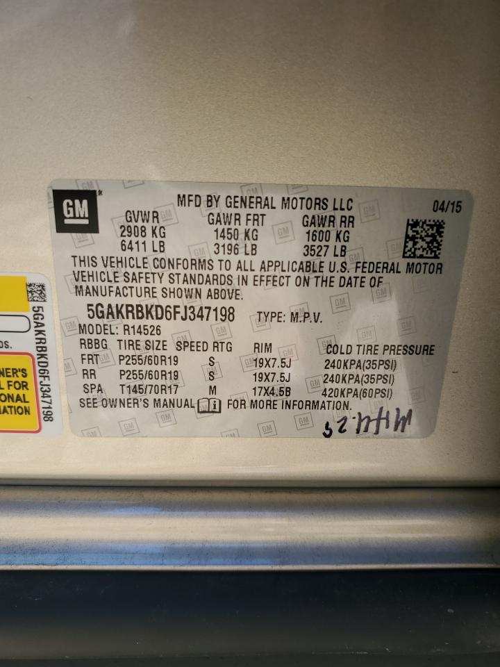 2015 Buick Enclave VIN: 5GAKRBKD6FJ347198 Lot: 70030685