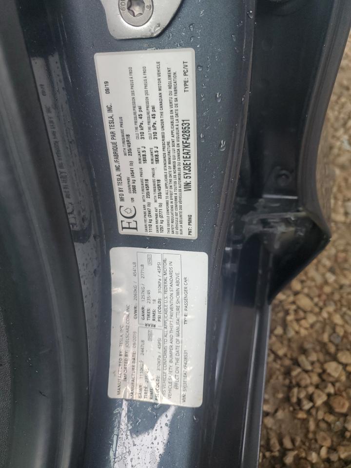 2019 Tesla Model 3 VIN: 5YJ3E1EA7KF428531 Lot: 68396685