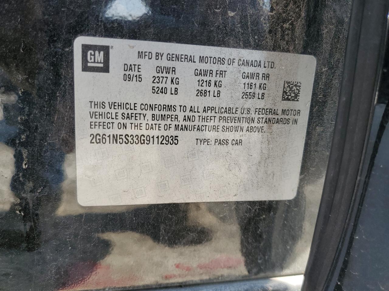 2016 Cadillac Xts Luxury Collection VIN: 2G61N5S33G9112935 Lot: 68309045