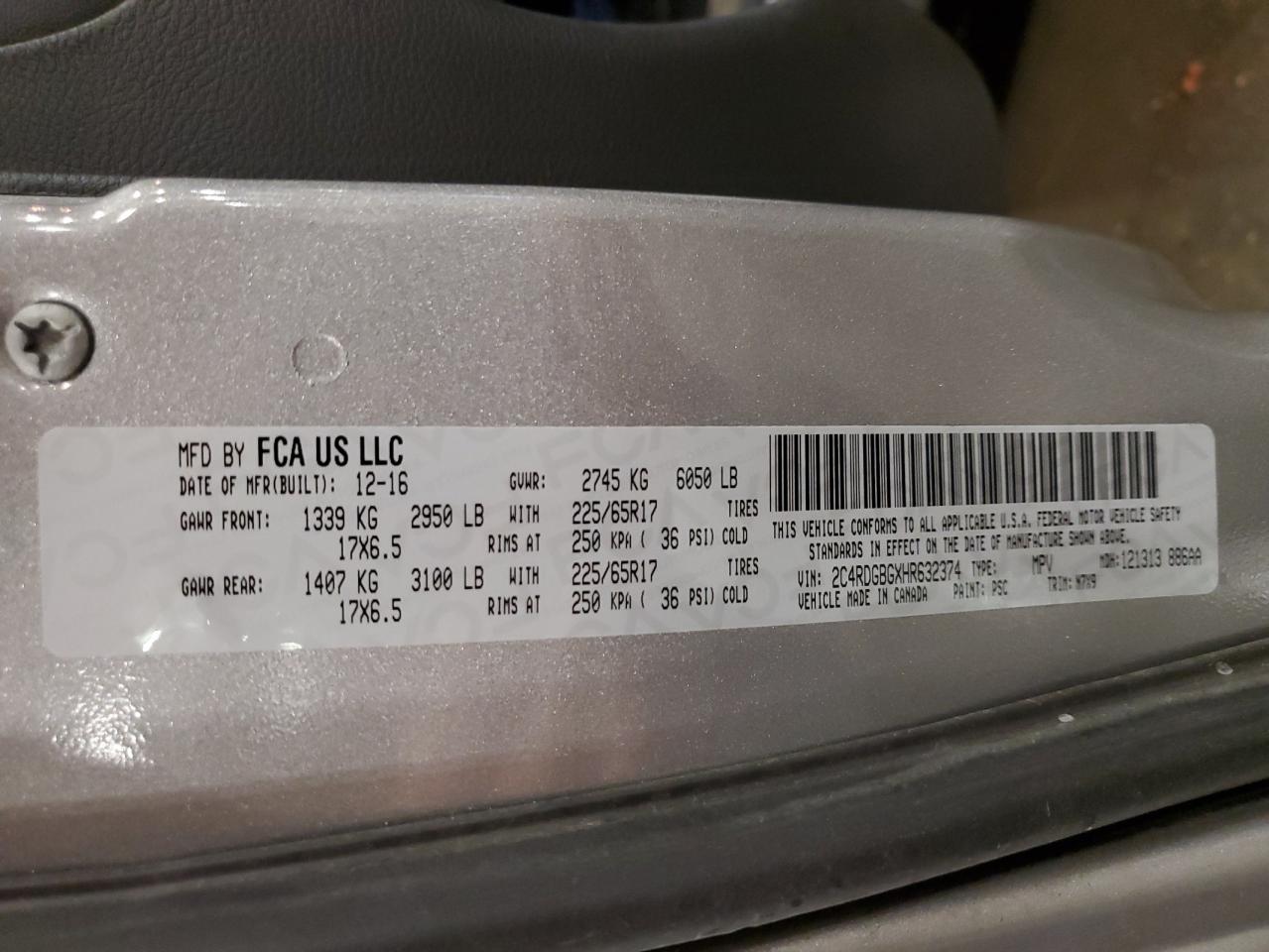 2017 Dodge Grand Caravan Se VIN: 2C4RDGBGXHR632374 Lot: 67924265