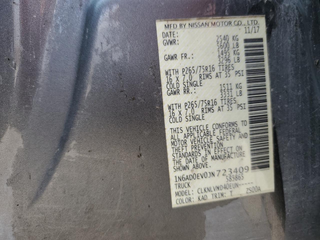 2018 Nissan Frontier S VIN: 1N6AD0EV0JN723409 Lot: 69504385