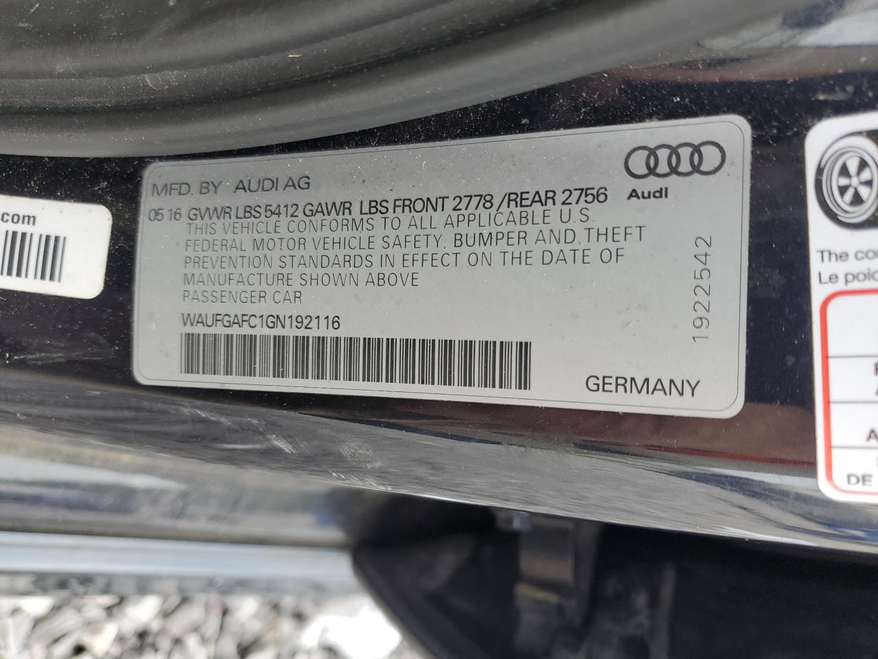 2016 Audi A6 Premium Plus VIN: WAUFGAFC1GN192116 Lot: 67350465