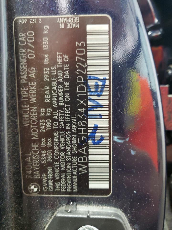 2001 BMW 740 Il VIN: WBAGH834X1DP22703 Lot: 70205585