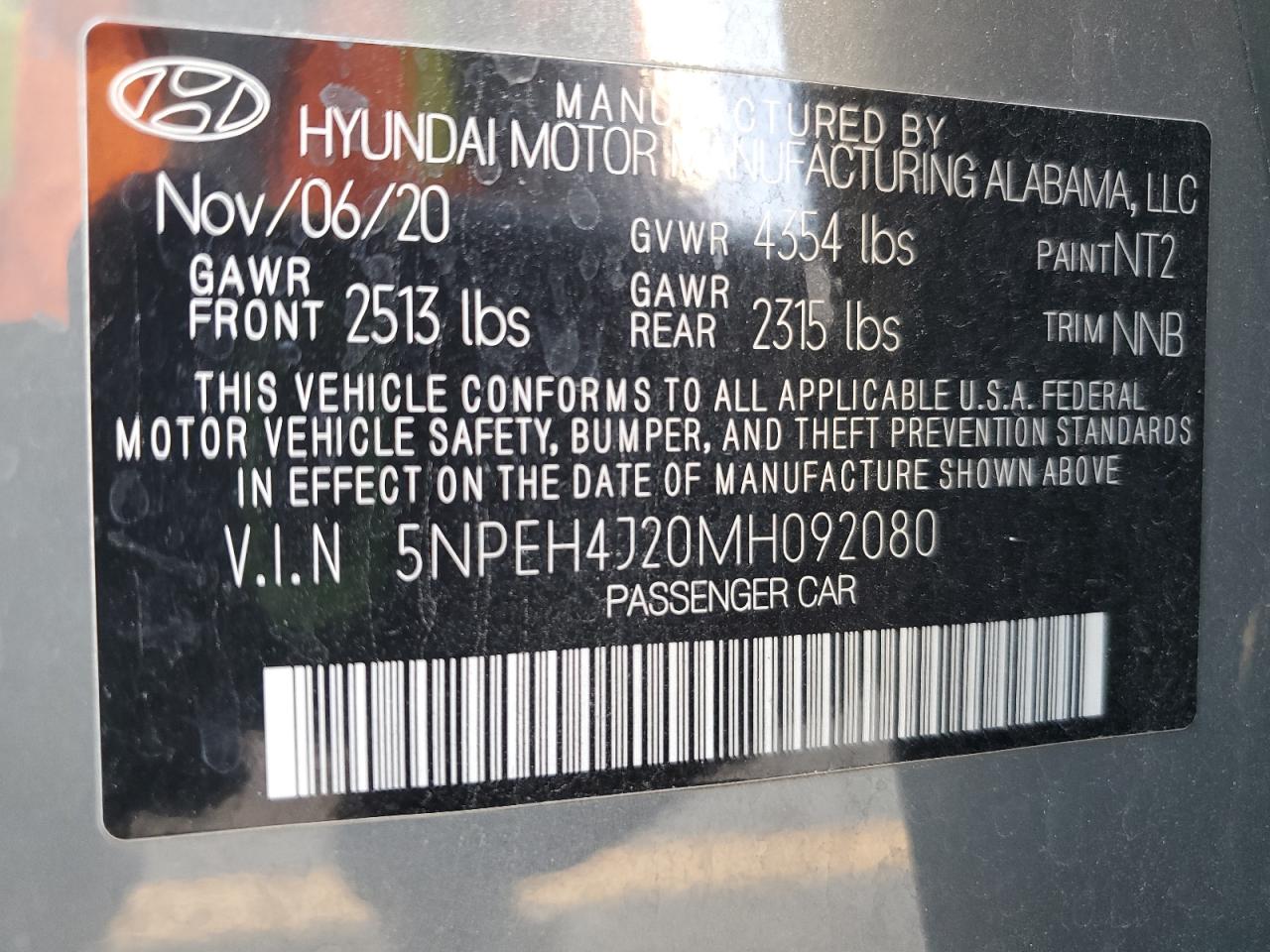 2021 Hyundai Sonata Limited VIN: 5NPEH4J20MH092080 Lot: 68125515