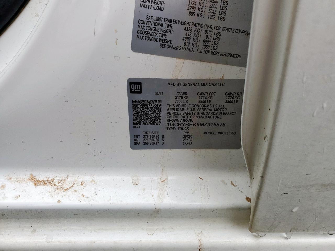 2021 Chevrolet Silverado K1500 Custom VIN: 1GCRYBEK9MZ315578 Lot: 70144975