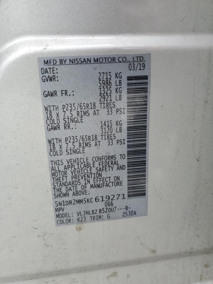 2019 Nissan Pathfinder S VIN: 5N1DR2MM5KC619271 Lot: 69551365