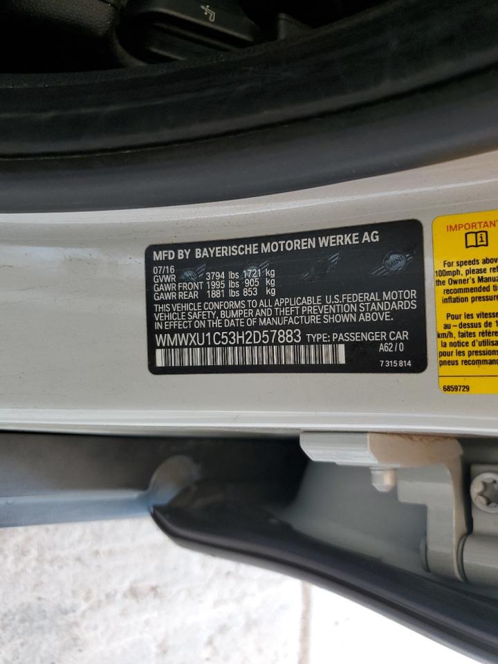 WMWXU1C53H2D57883 2017 Mini Cooper