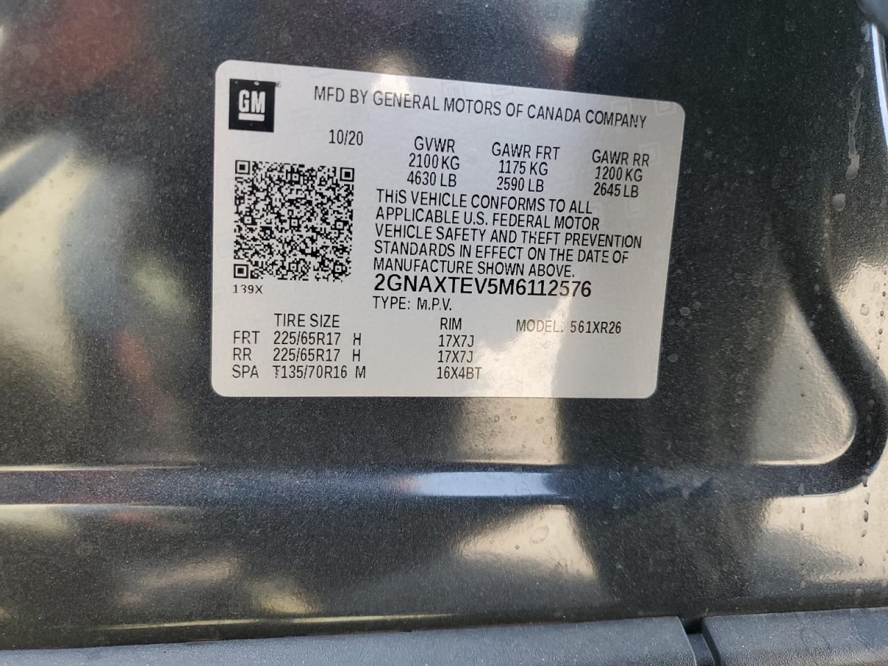 2021 Chevrolet Equinox Lt VIN: 2GNAXTEV5M6112576 Lot: 71130115