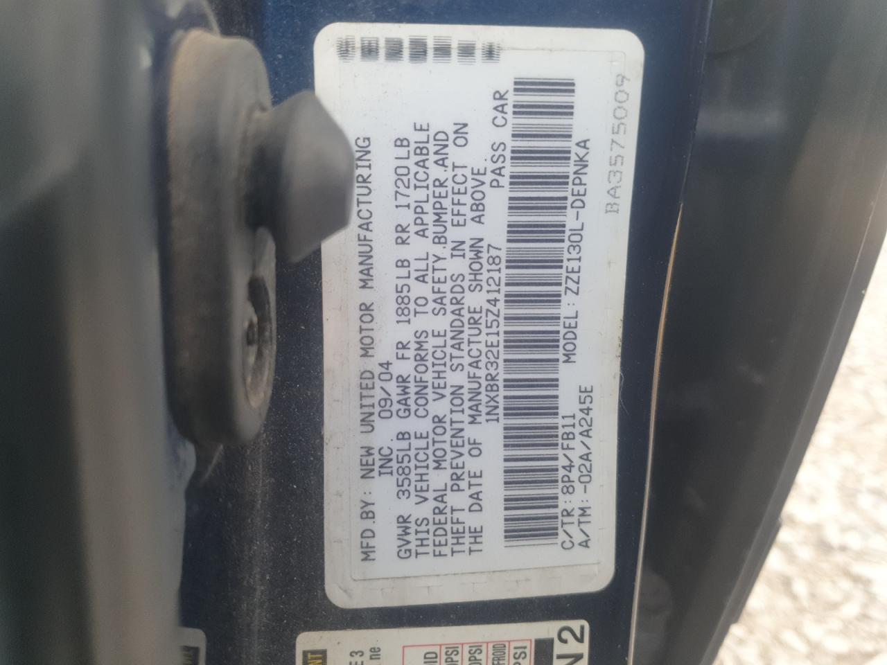 2005 Toyota Corolla Ce VIN: 1NXBR32E15Z412187 Lot: 64670005