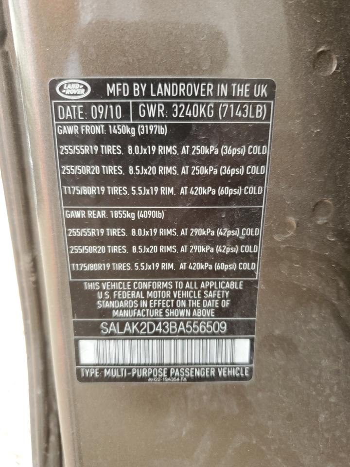 2011 Land Rover Lr4 Hse Luxury VIN: SALAK2D43BA556509 Lot: 70144835