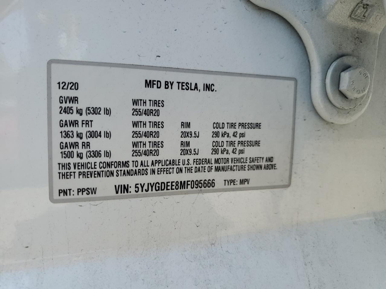 2021 Tesla Model Y VIN: 5YJYGDEE8MF095666 Lot: 69057195