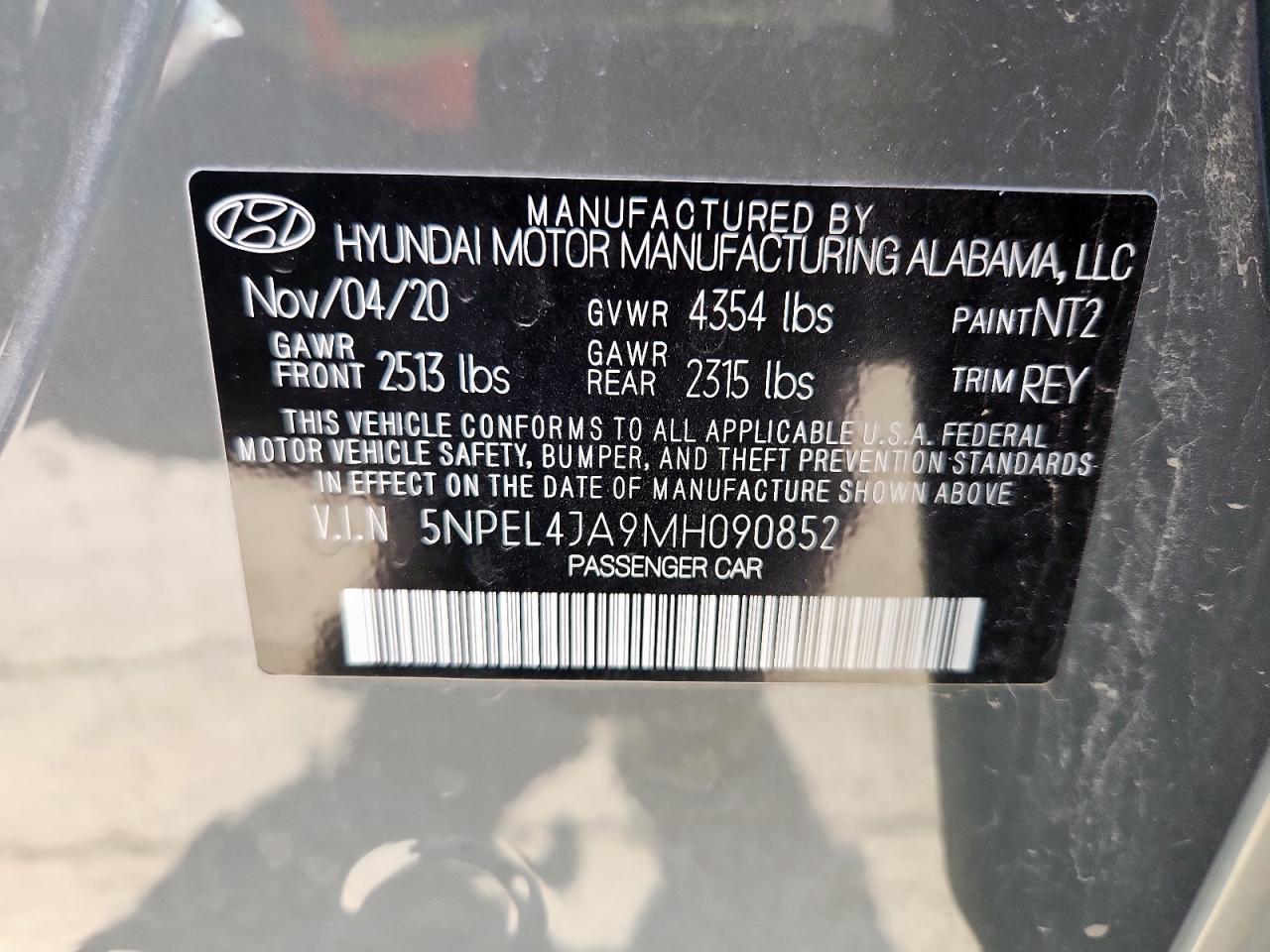 2021 Hyundai Sonata Sel VIN: 5NPEL4JA9MH090852 Lot: 68337355