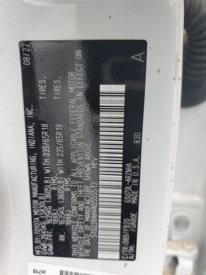 2022 Toyota Highlander L VIN: 5TDZZRAH4NS555513 Lot: 67022455