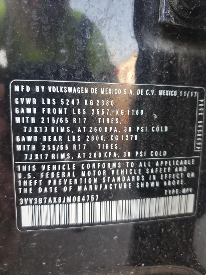 2018 Volkswagen Tiguan Se VIN: 3VV3B7AX8JM084757 Lot: 67586235