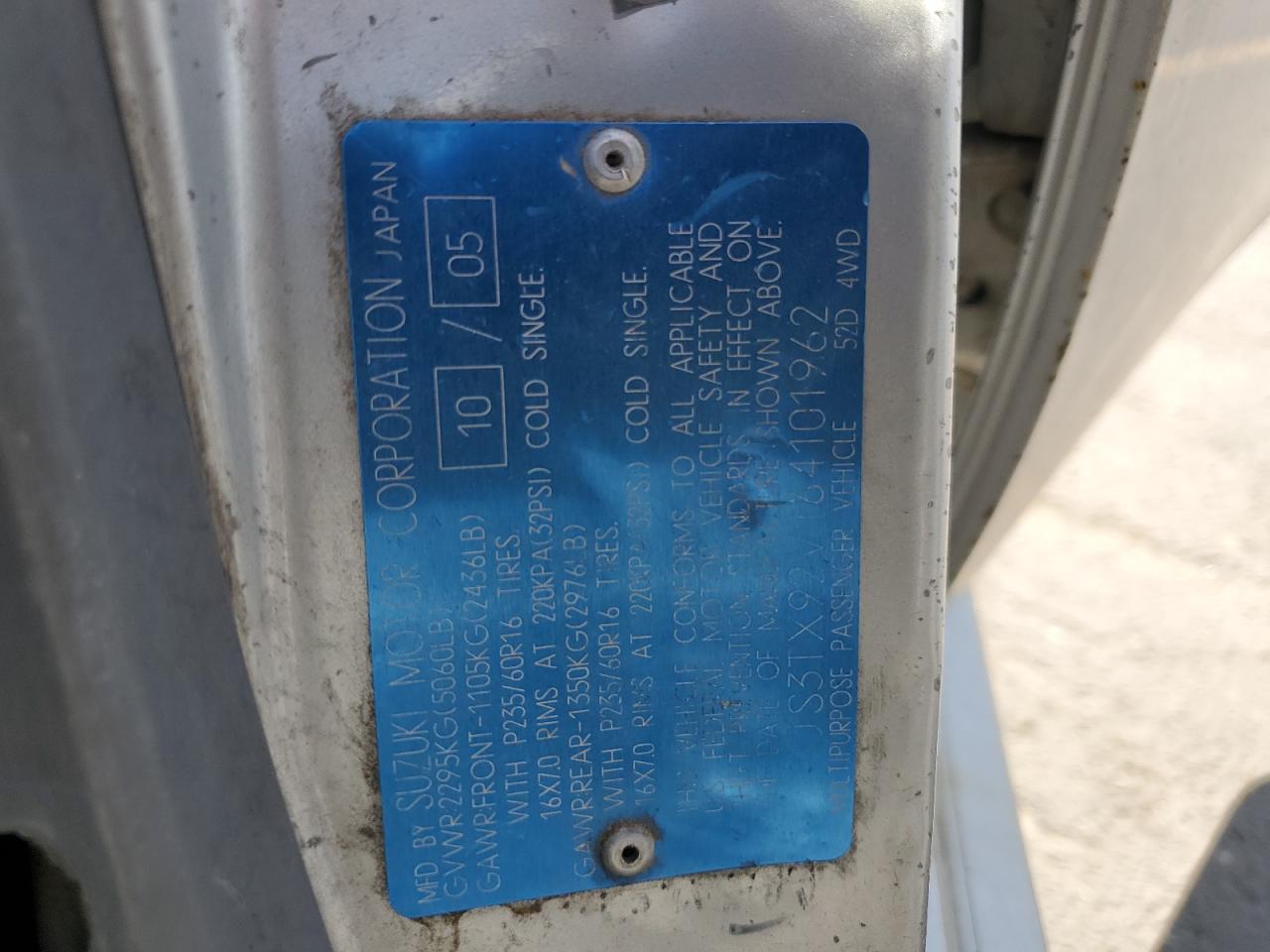 2006 Suzuki Xl7 VIN: JS3TX92V164101962 Lot: 67118735