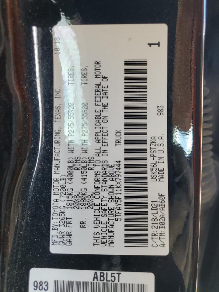 2019 Toyota Tundra Crewmax 1794 VIN: 5TFAY5F11KX797444 Lot: 69394715