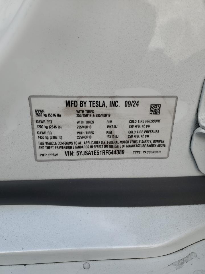 2024 Tesla Model S VIN: 5YJSA1E51RF544389 Lot: 68781415