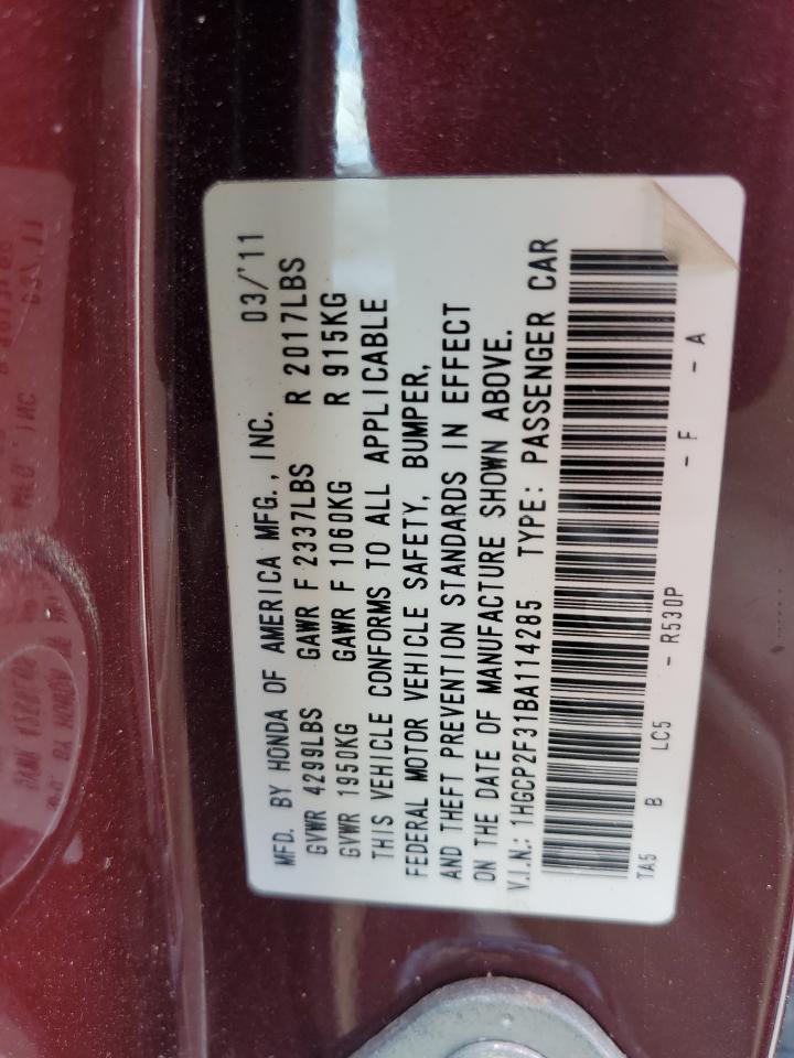 2011 Honda Accord Lx VIN: 1HGCP2F31BA114285 Lot: 67750605