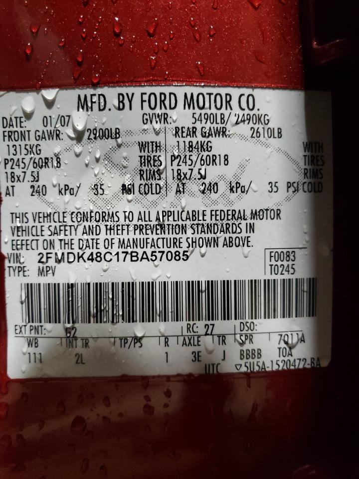 2007 Ford Edge Sel VIN: 2FMDK48C17BA57085 Lot: 68694235