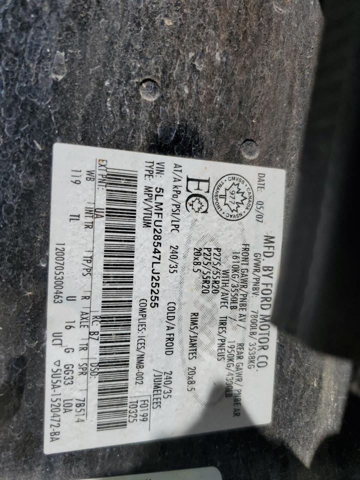 2007 Lincoln Navigator VIN: 5LMFU28547LJ25255 Lot: 70092315