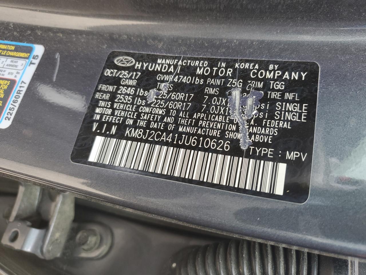 2018 Hyundai Tucson Se VIN: KM8J2CA41JU610626 Lot: 69745255