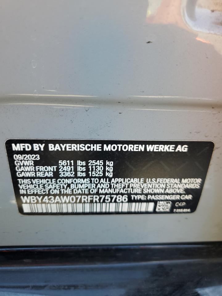 2024 BMW I4 Edrive 35 VIN: WBY43AW07RFR75786 Lot: 70233355
