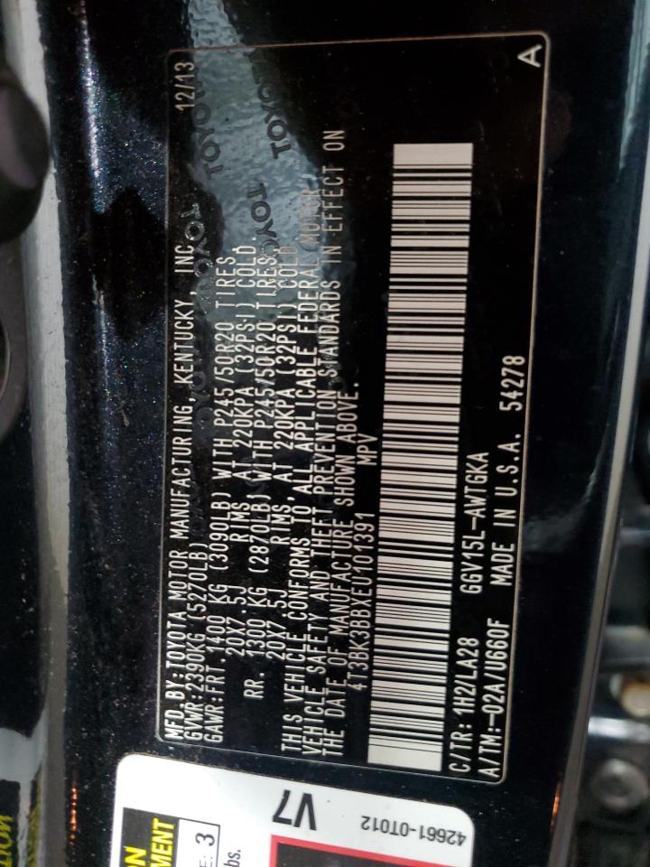 2014 Toyota Venza Le VIN: 4T3BK3BBXEU101391 Lot: 70736425