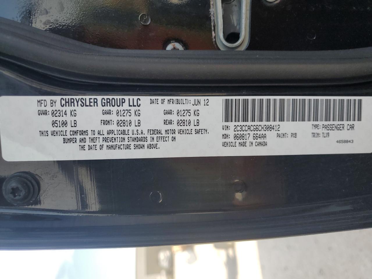 2012 Chrysler 300 Limited VIN: 2C3CCACG6CH308412 Lot: 68438105