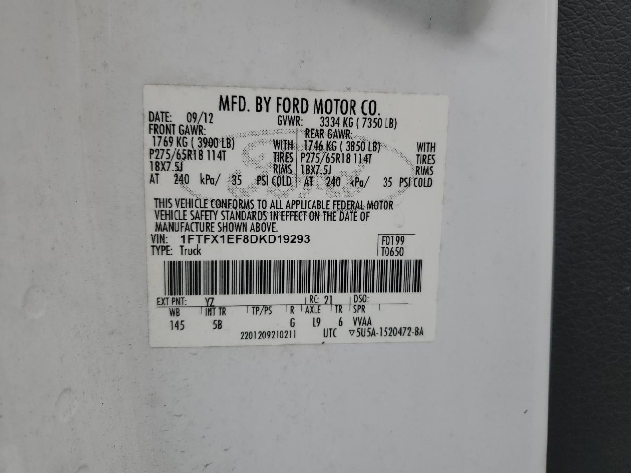 2013 Ford F150 Super Cab VIN: 1FTFX1EF8DKD19293 Lot: 69905675