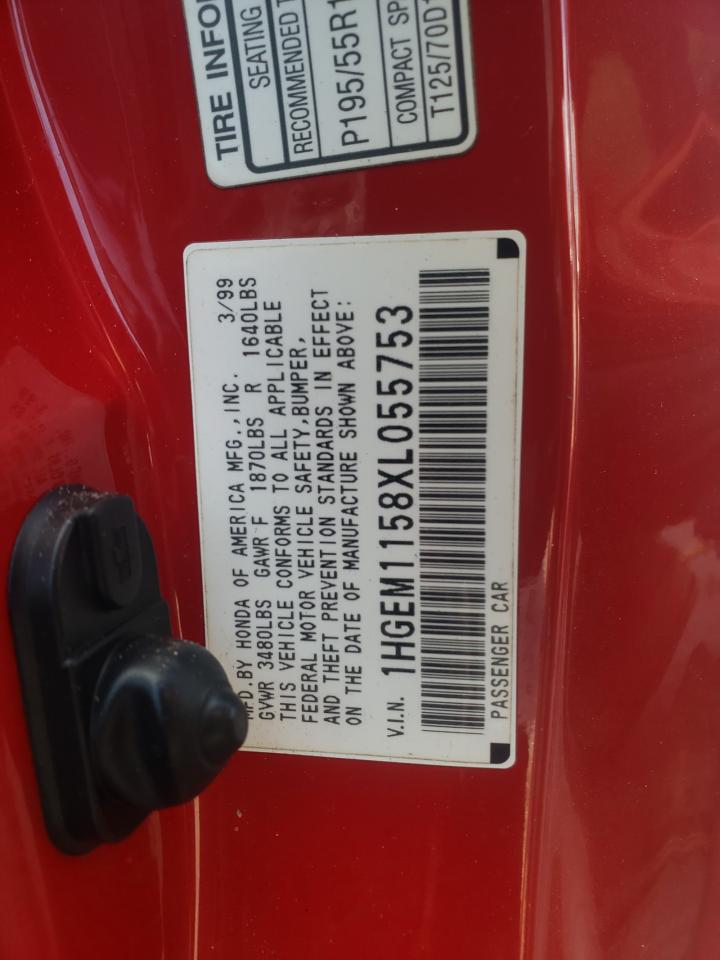 1999 Honda Civic Si VIN: 1HGEM1158XL055753 Lot: 67916075
