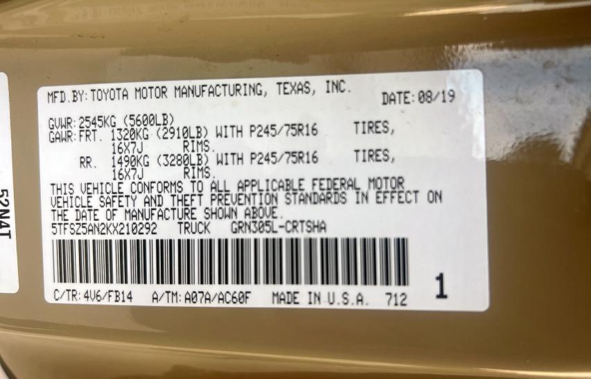 2019 TOYOTA TACOMA ACCESS CAB