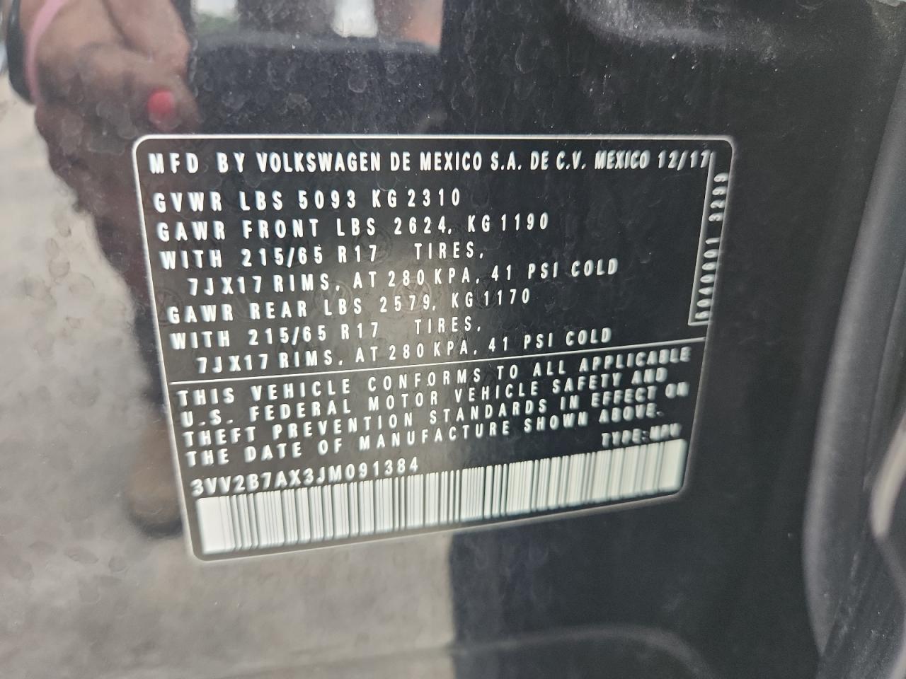 2018 Volkswagen Tiguan Se VIN: 3VV2B7AX3JM091384 Lot: 67435075