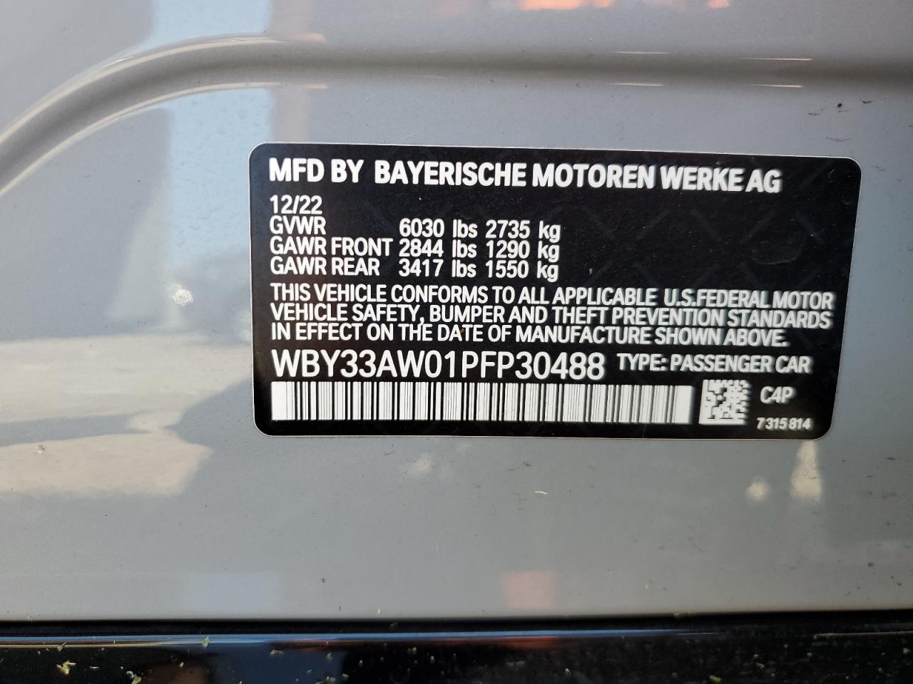 2023 BMW I4 M50 VIN: WBY33AW01PFP30488 Lot: 67988975