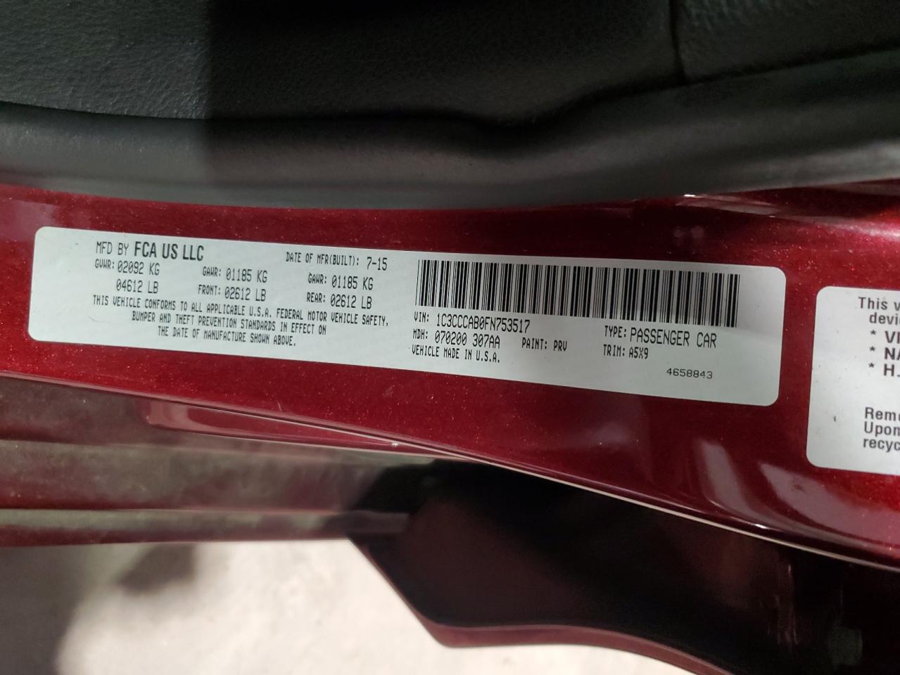 2015 Chrysler 200 Limited VIN: 1C3CCCAB0FN753517 Lot: 67456085