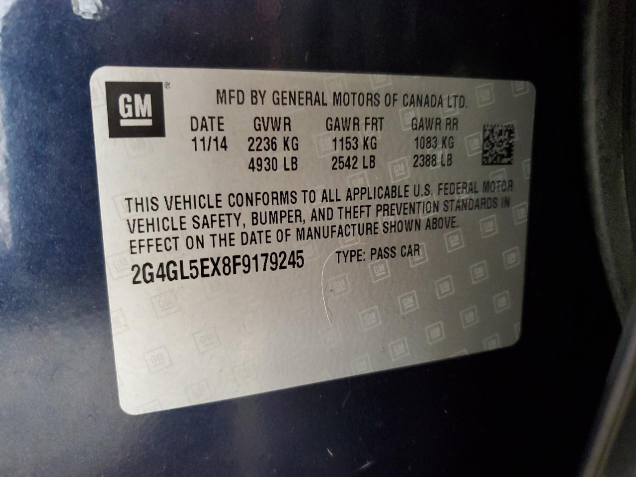 2015 Buick Regal VIN: 2G4GL5EX8F9179245 Lot: 70877345